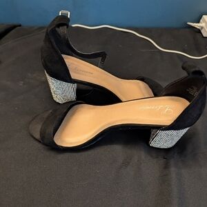 Lafayette Black Block Heel Sandals Size 9 Rhinestone Heel Ankle Strap Dress Heel